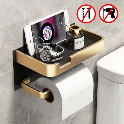 Support papier toilette mural or avec tablette, sans perçage